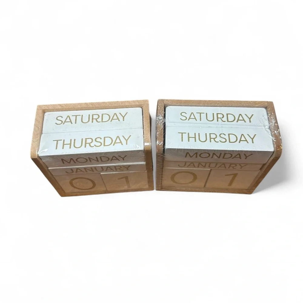 Wooden Perpetual Calendar with Gold Accents Set of Two